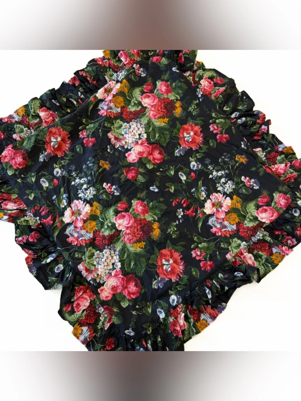 Ralph Lauren Isadora Black Floral Ruffled Euro Sham